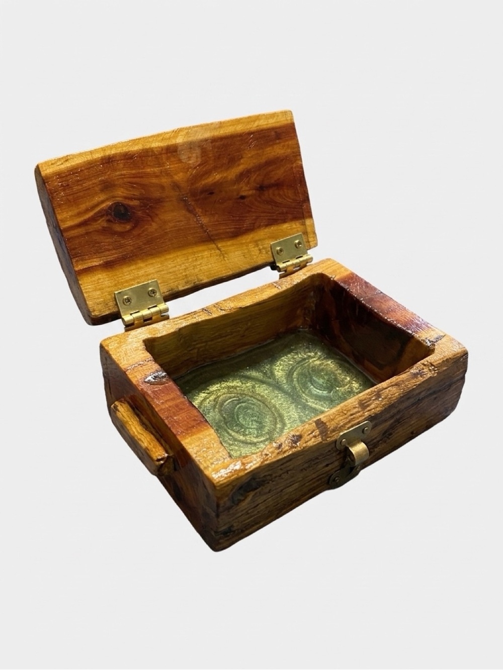 Handcrafted Wooden Jewelry Box with Green Velvet Lining - Picture 2 of 7